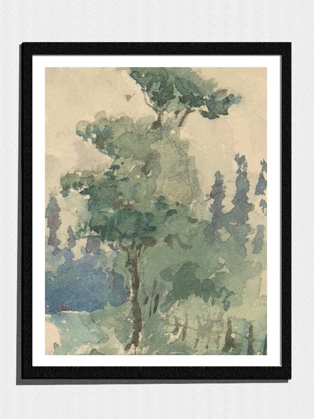 Art Print, Muted Green Tree Landscape